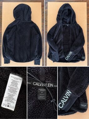Calvin Klein Black Plush Sherpa Hooded Zip Jacket